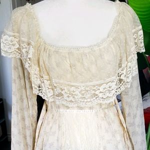 70s floor length gunne sax off shoulder dress.